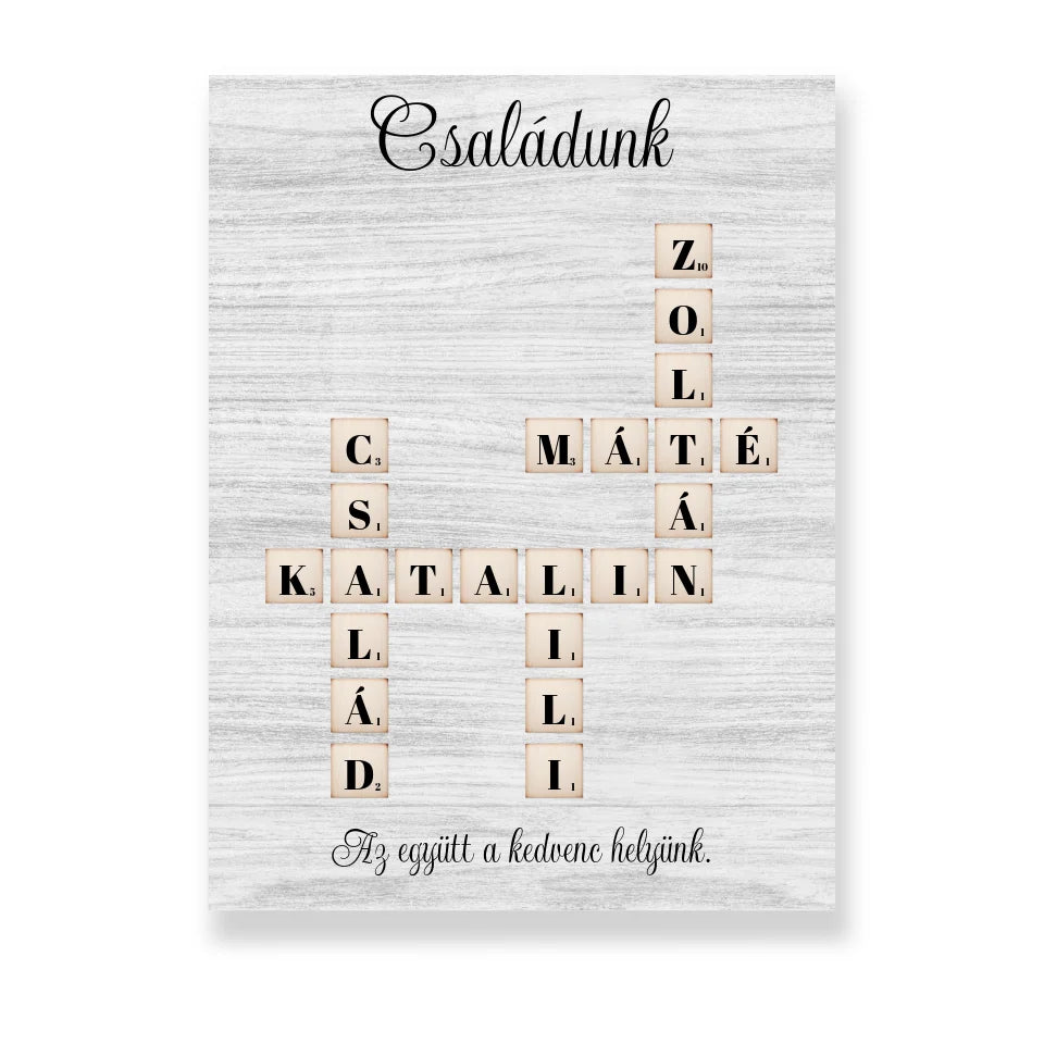 Scrabble vászonkép családi, személyre szabható