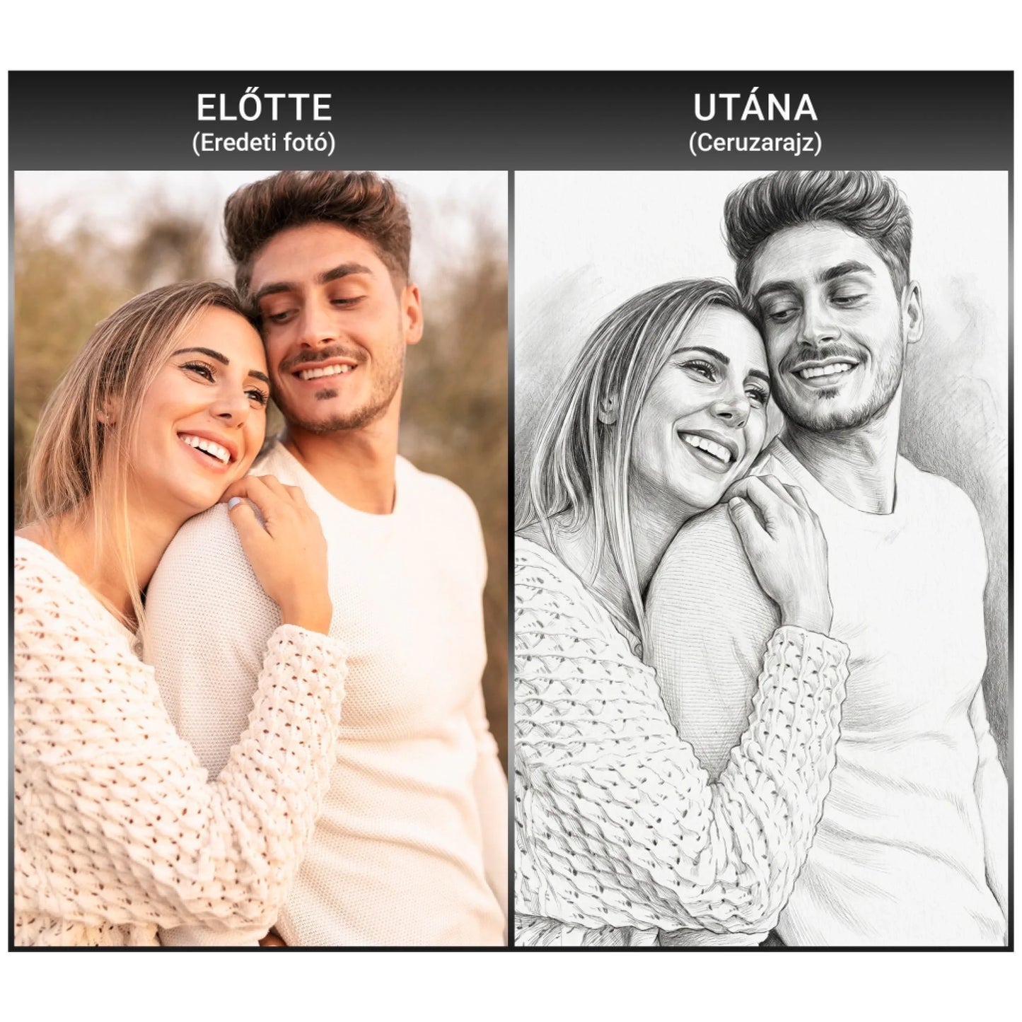 Ceruzarajz előtte-utána fotó. Készítsd el vászonképre.