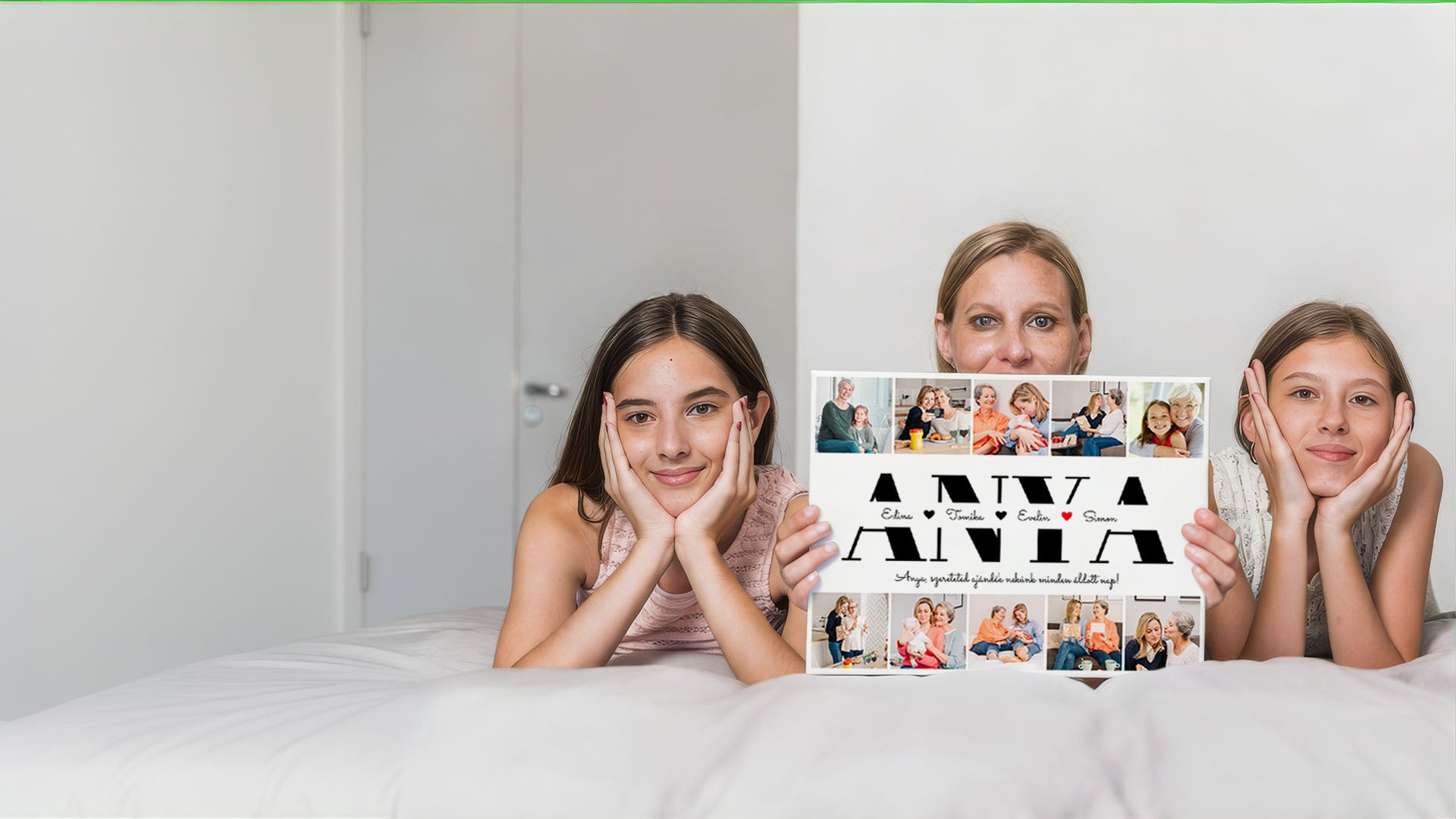 Anyák napi ajándék ötlet: Egyedi vászonkép Anyák napjára saját fotóból, vagy több fotóból montázs formájában elkészítve.